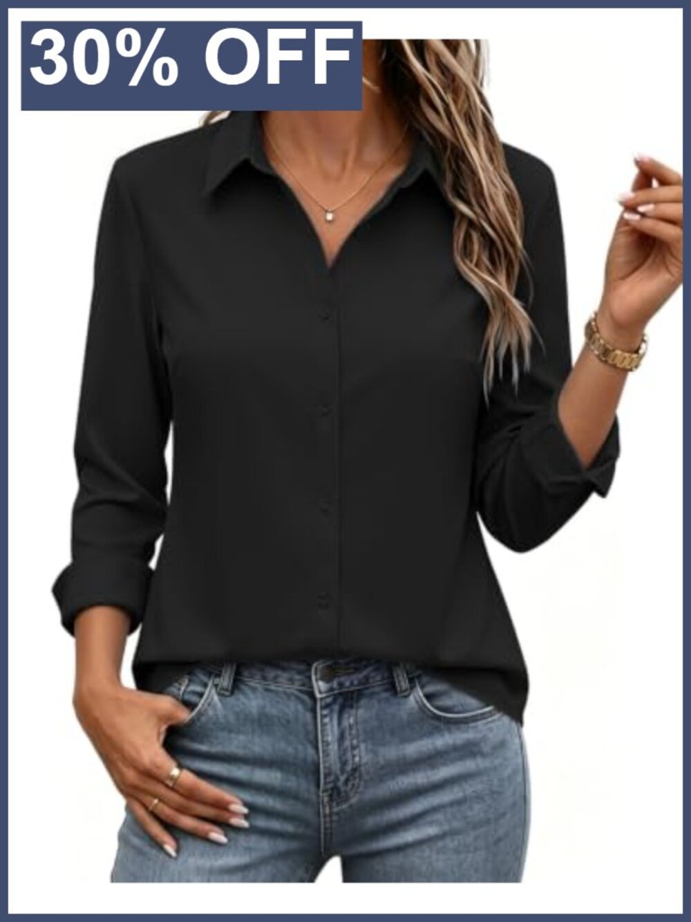 Zeagoo Wrinkle-Resistant Button Down Shirt Long Sleeve V-Neck Blouse Work